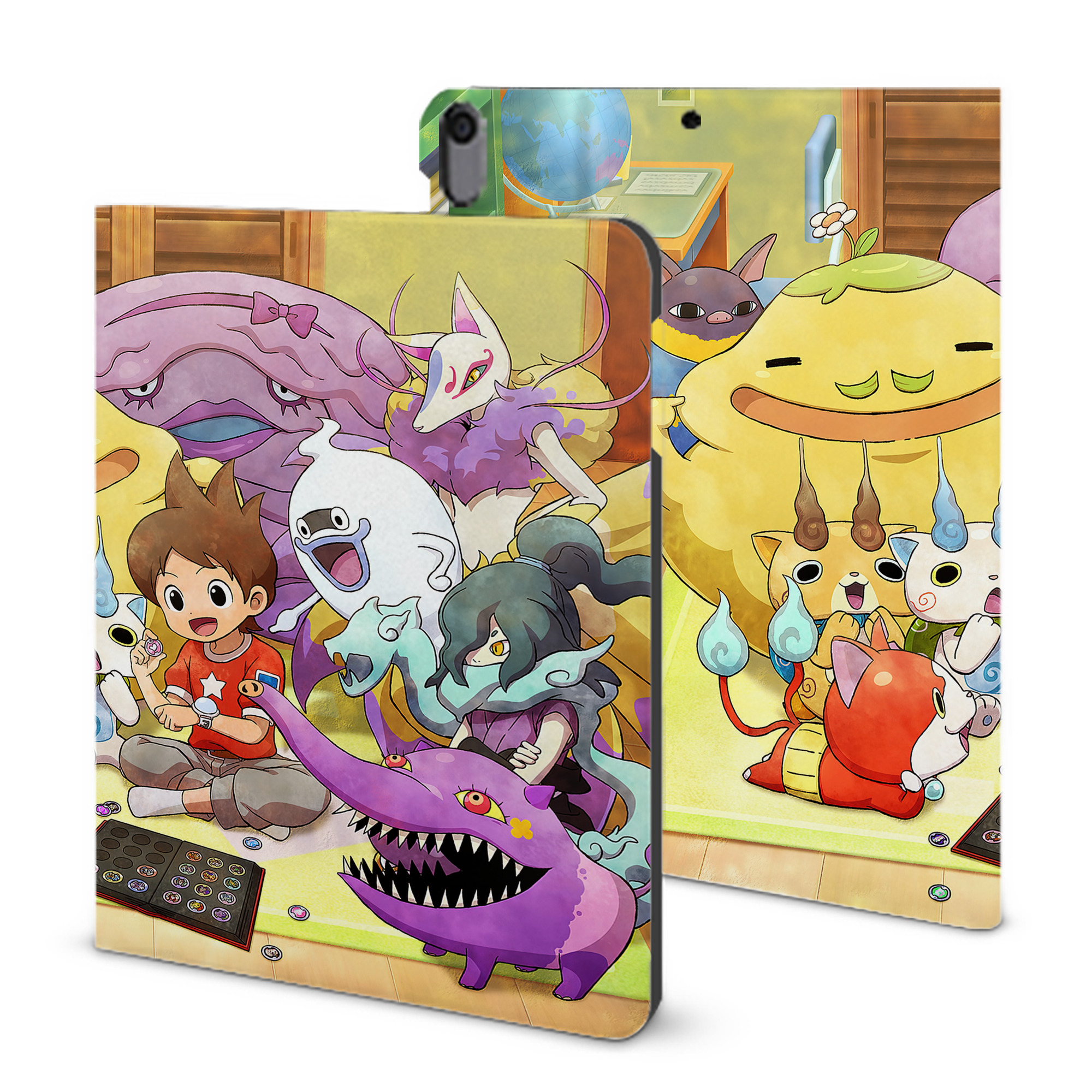 （画像用） 妖怪ウォッチ Yo-kai Watch IPad ケース ブック型 PUレザー TPU 耐衝撃 軽量 薄型 ペン収納なし 全面保護 IPad 各モデル対応